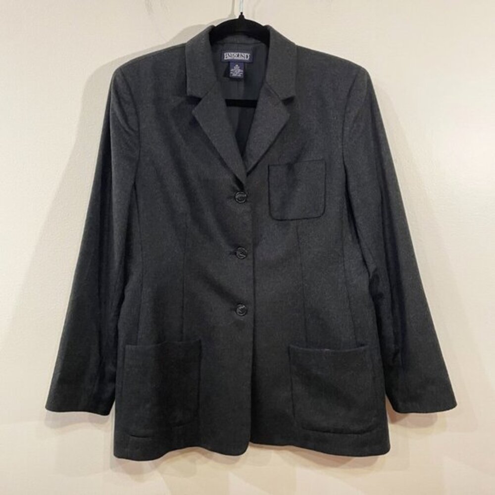 Vintage Wool Cashmere Blazer Lands' End Charcoal 10P, M fit EUC